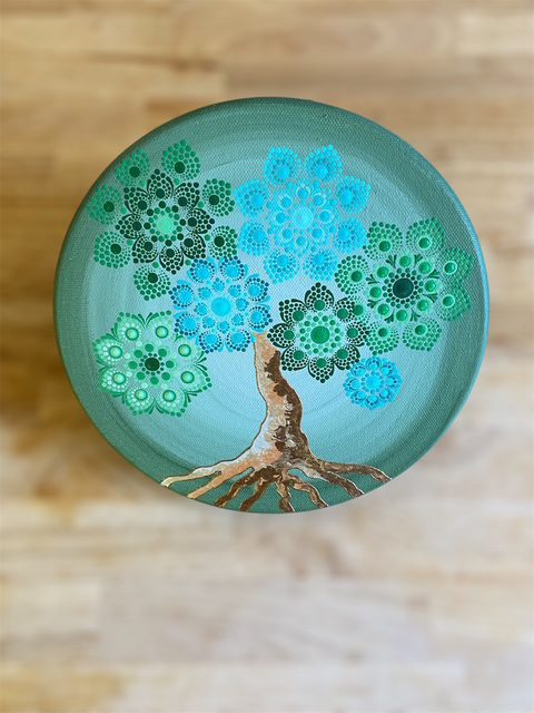 Mandala na plátně- ručně malovaný a tečkovaný obraz