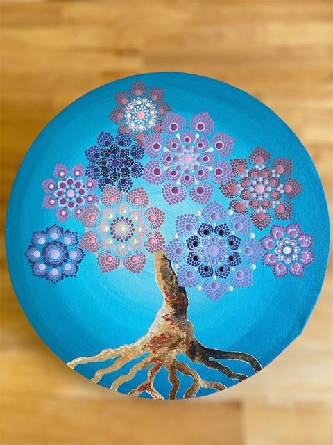 Mandala na plátně- ručně malovaný a tečkovaný obraz