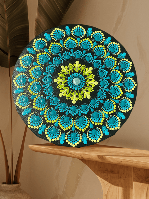Mandala na plátně- ručně malovaný a tečkovaný obraz 2