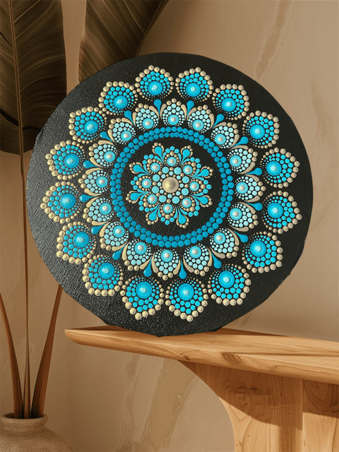 Mandala na plátně- ručně malovaný a tečkovaný obraz 3
